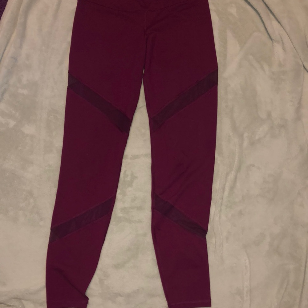 burgundy leggings with sheer cutouts